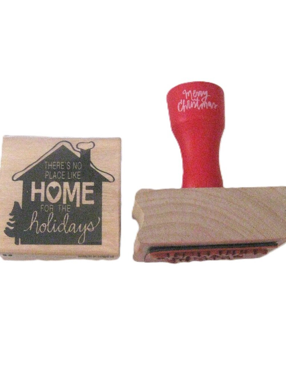 Christmas Holiday Rubber Wooden Stamps  -  Set/2